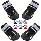 QUMY Dog Boots Waterproof Shoes for Dogs with Reflective Strips Rugged Anti-Slip Sole Black 4PCS
