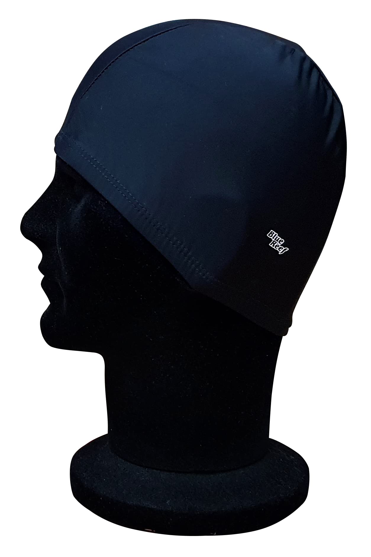 Blue Reef Elasticated Spandex Stretchy Anti Tear Easy Fit Plain Non Waterproof Deluxe Pull On Swimming Hat Swim Cap One Size Suitable For All Ages 3+ Years (Black)