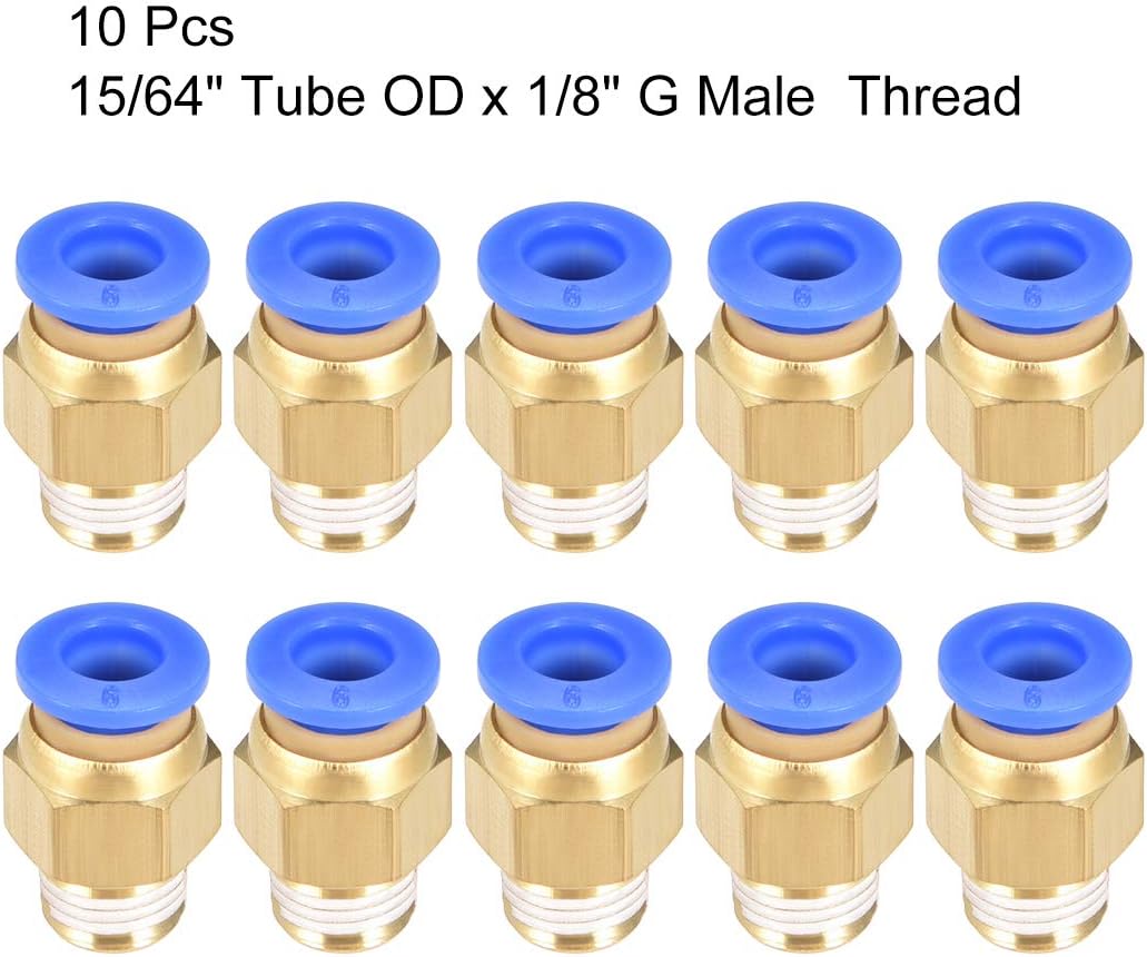 sourcing map Straight Pneumatic Push to Quick Connect Fittings G1/8 Male x 6mm Tube OD 10pcs, Gold,blue, G1/8 x 6mm - Image 4