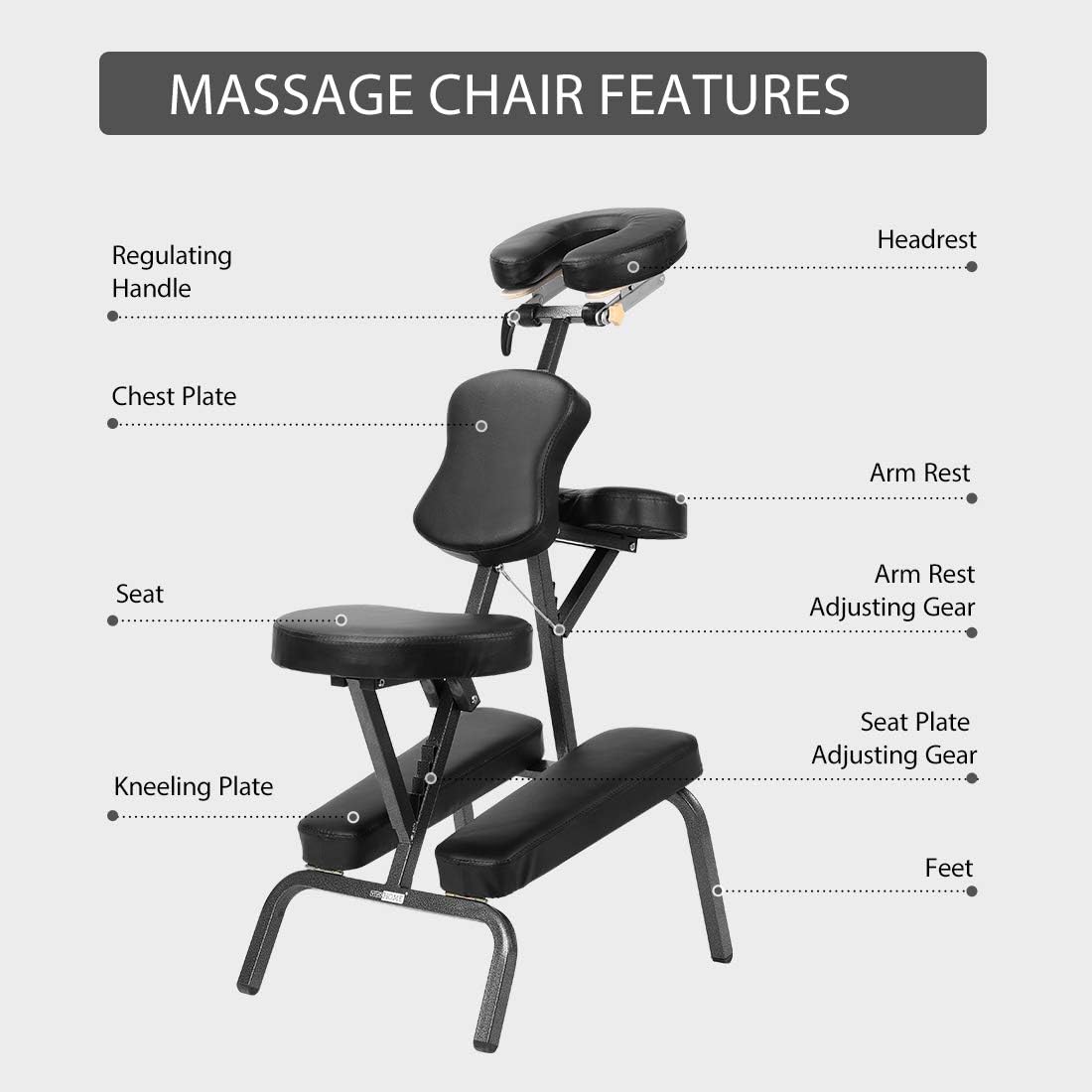 VIVOHOME Folding Massage Tattoo Chair Adjustable Face Cradle Portable Travel Spa Chair with Carrying Bag Black: Kitchen & Dining