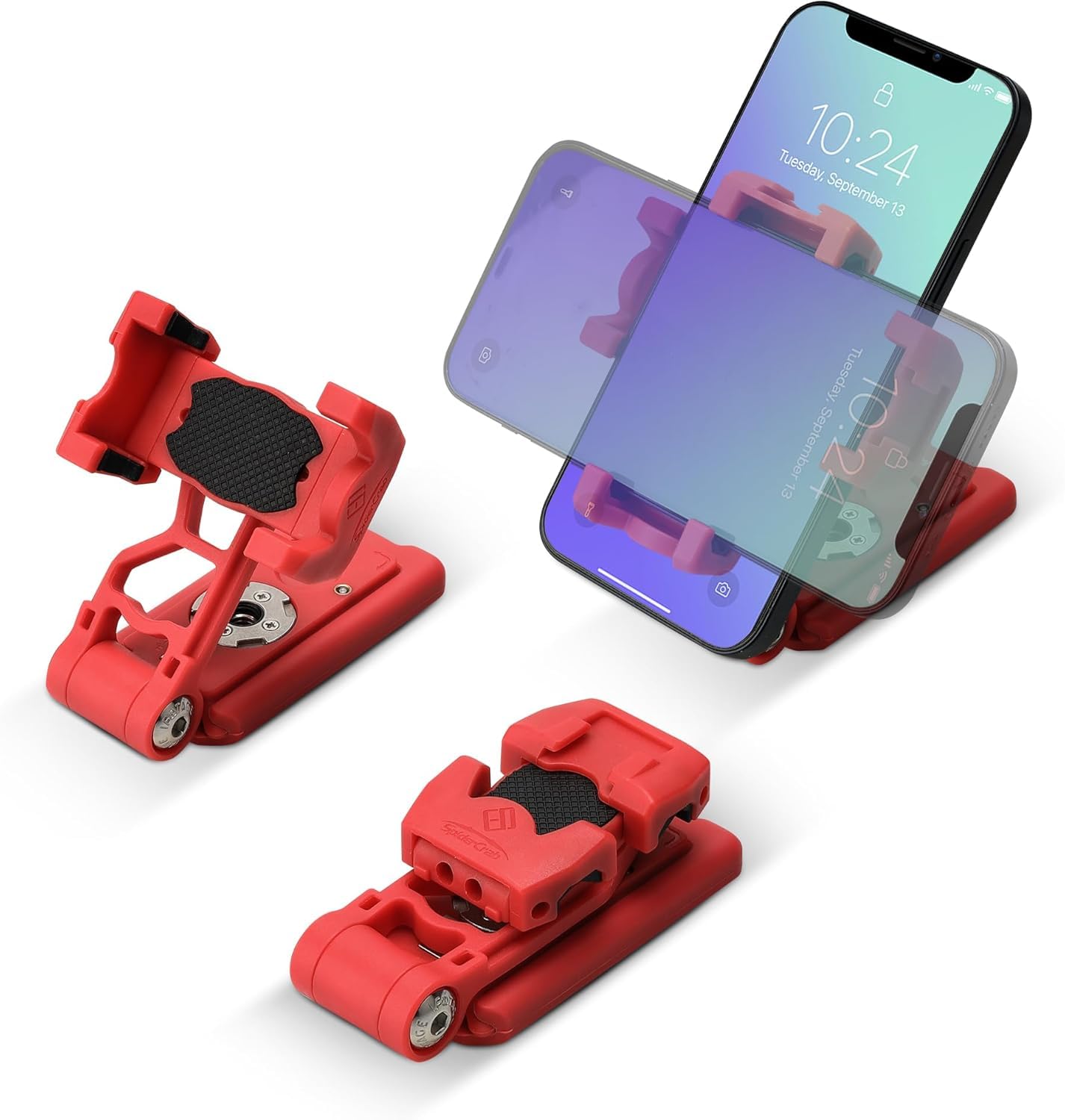 IFOOTAGE Universal Phone Tripod Mount Adapter with Cold Shoe, 360° Rotation Cell Phone Holder for Tripod, Selfie Stick, Desk Phone Stand with Adjustable Clamp, Red