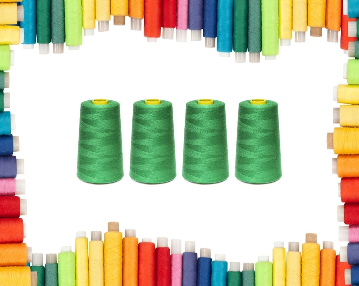 Rohans Overlock Yarn 40/2 (120), 5000 Yards (4570 Meters) Sewing Thread Cones, Sewing Machine Multi Colour Yarn Cones, 100% Polyester Material (Moss Green, 4)