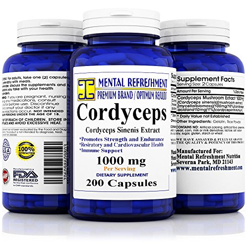 Pure Cordyceps Extract: Maximum Strength 1000 mg 200 Capsules - Cordyceps Sinensis - Healthy Immune Support, Libido, Energy & Immunity Booster, Supports Cardiovascular Health