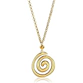 KHRYPTXH Shell Spiral Necklace for Women, Gold Statement Boho Necklace with Ocean Swirl Pendant, Beach Jewelry Summer Gifts Trendy