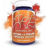 Nootropics Depot Caffeine and L-Theanine Capsules | 60 Count | Contains 200mg of Caffeine and 100mg of L-Theanine | Natural Supplement | Energy Booster | Mental Focus + Alertness | Coffee Alternative