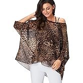 Ckikiou Plus Size Batwing Flowy Semi Sheer Chiffon Blouse Tunic for Women Summer Floral Print Boho Beach Cover ups