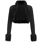 SOLY HUX Women's Fuzzy Open Front Crop Jacket Long Sleeve Knit Cardigan Casual Outerwear Fall Clothes