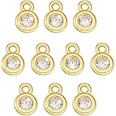 PH PandaHall 10pcs Cubic Zirconia Charms, 925 Sterling Silver Round Crystal Charm Golden Crystal Pendants with Loops for DIY Necklace Bracelet Dangle Earrings Jewelry Making Crafts, 5.5x3.5mm