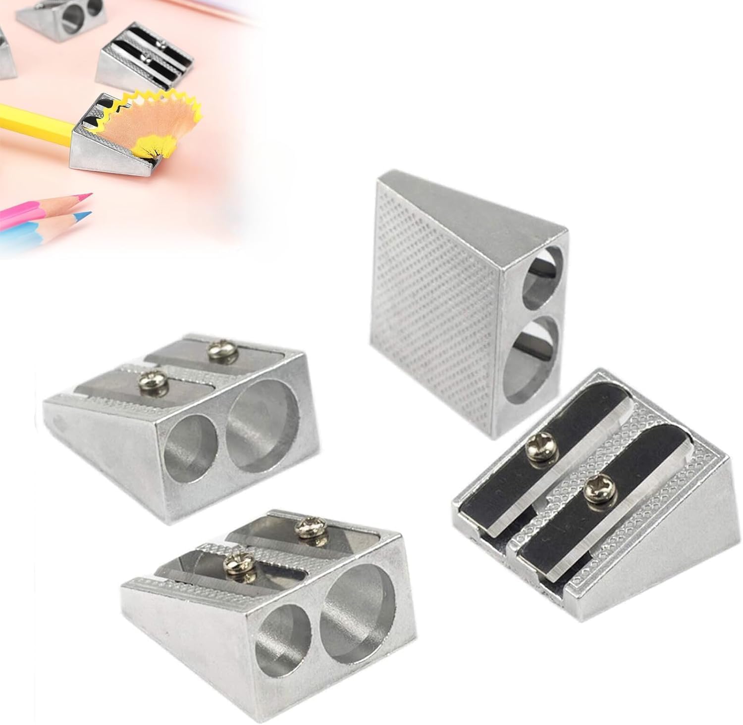 Jowxsx Silver Magnesium Pencil Sharpener - Portable, Double Hole, Multifunctional - School, Outdoor