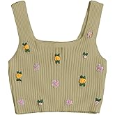 SweatyRocks Women's Sleeveless Ribbed Knit Vest Top Scoop Neck Floral Slim Fit Crop Tank Tops