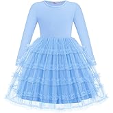 Arshiner Toddler Tutu Dress Girls Long Sleeve Fall Winter Ruffle Tiered Holiday Party Tulle Dresses
