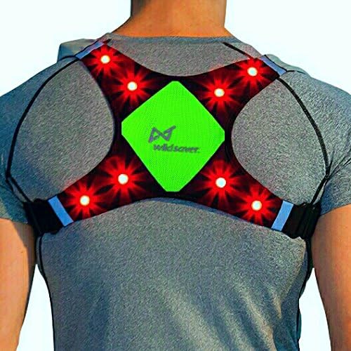 Wildsaver LED &amp; Reflective USB Rechargeable Lightweight Lycra &amp; Mesh Vest w/2 Pockets for Night Running, Biking, Cycling, Walking. High Visibility Safety for Men, Women,Kids. (Green, Small)