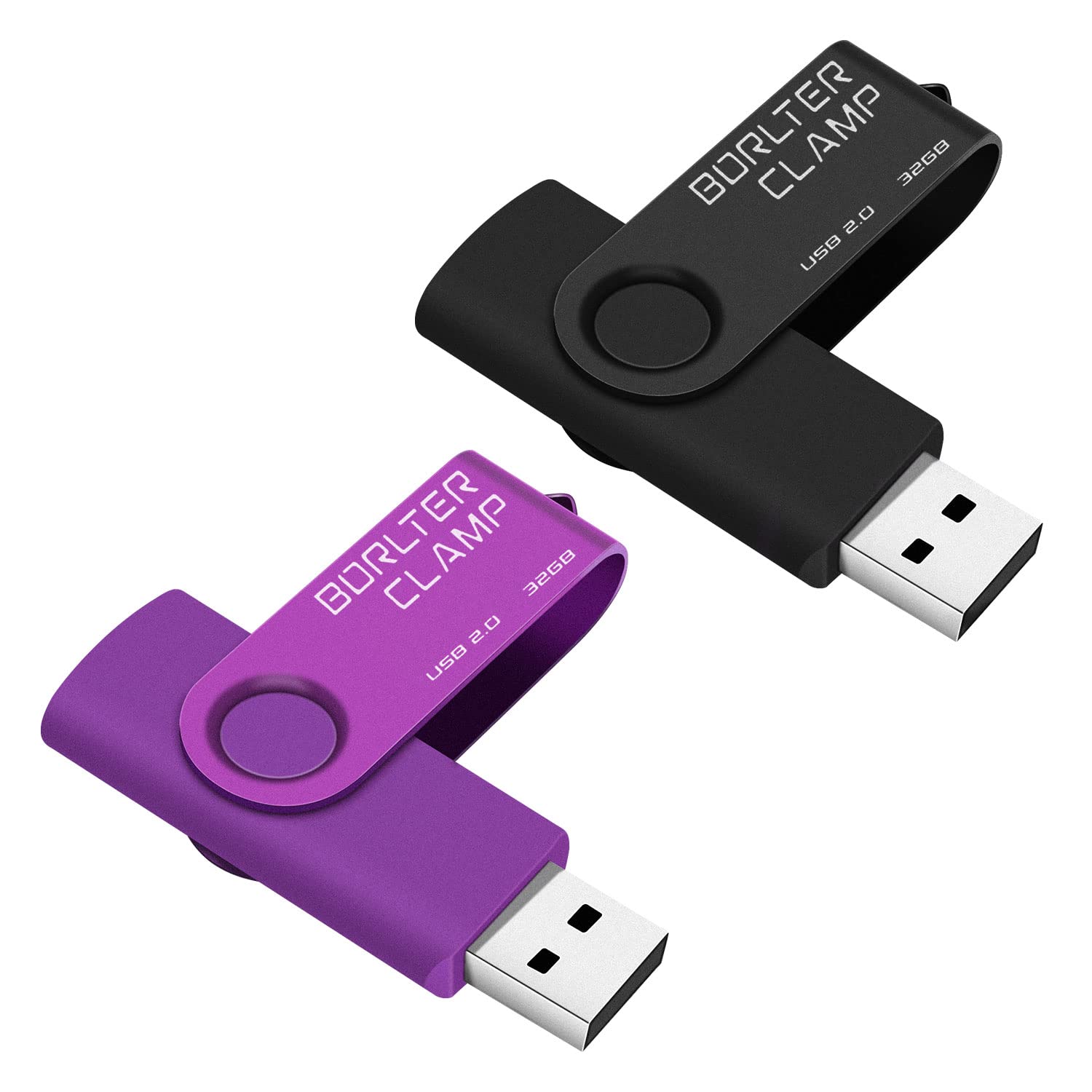 BorlterClamp 32GB USB Flash Drive 2 Pack USB 2.0 Drive Pack Bulk Swivel Memory Stick Colorful Thumb Drive USB Storage Pen Drive, Black and Purple