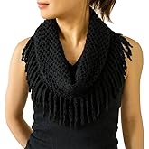 stylesilove Two Tone Womens Winter Warm Mini Tube Infinity Scarf With Fringe