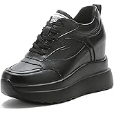 AONEGOLD Platform Sneakers with High Hidden Heel, Wedge Sneakers, Leather Upper, Fashion Lace-ups, Increasing 3.94 inches