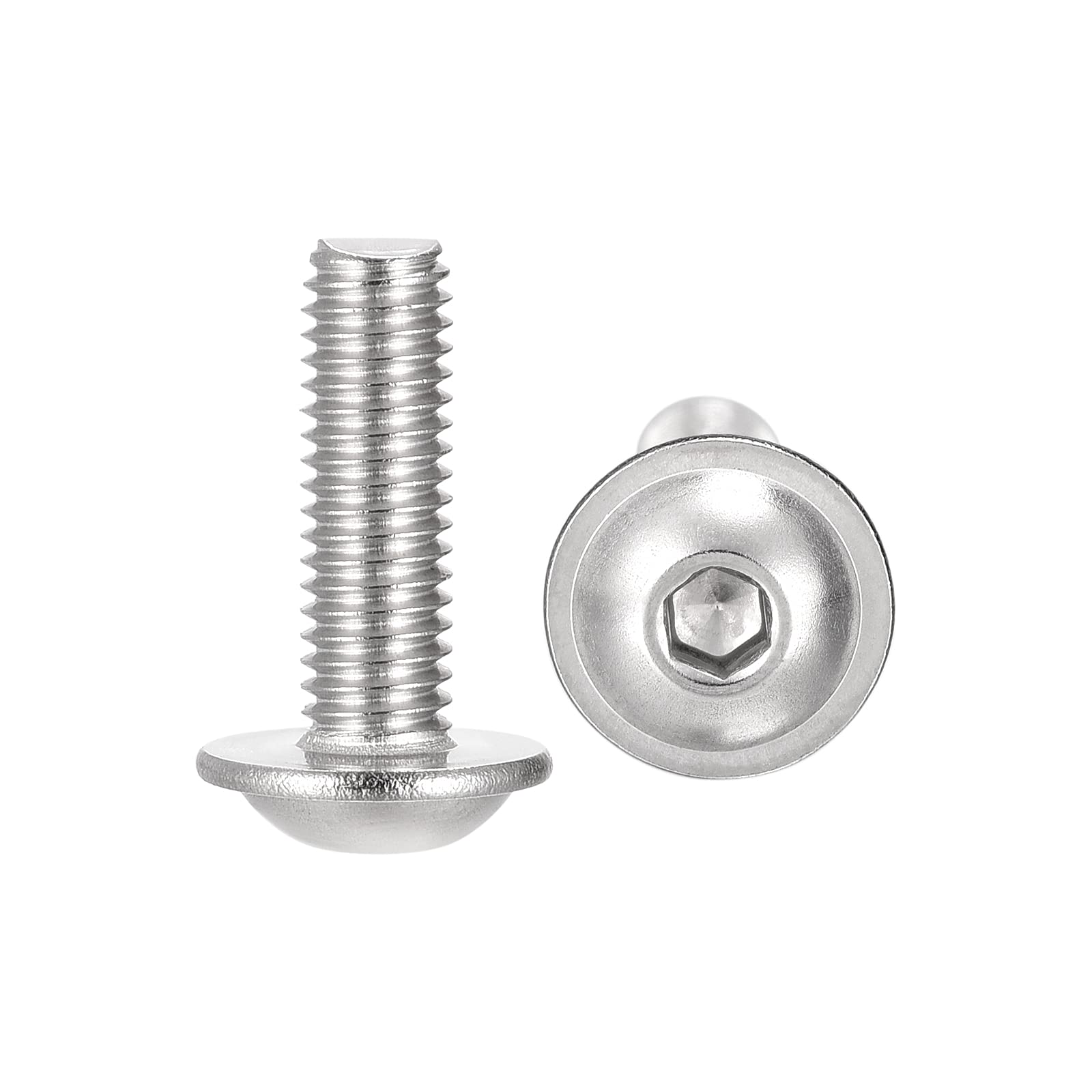 sourcing map Flanged Button Head Socket Cap Screws, M5*16mm Hex Socket Drive Screw, 304 Stainless Steel Fasteners Bolts, Fully Threaded Machine Screw 50Pcs