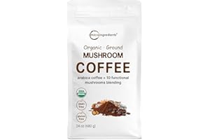 Micro Ingredients Organic 10 in 1 Ground Mushroom Coffee, 24 Ounce | Premium Arabica Coffee with Lion's Mane, Chaga, Reishi, & More | Smooth Medium Roast, Clean Energy, & Immune Support