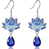 Lotus/Daisy/Violet/Rose/Orchid Flower Drop Dangle Earrings Sterling Sliver Birthstone Earrings Jewerly Gifts for Women
