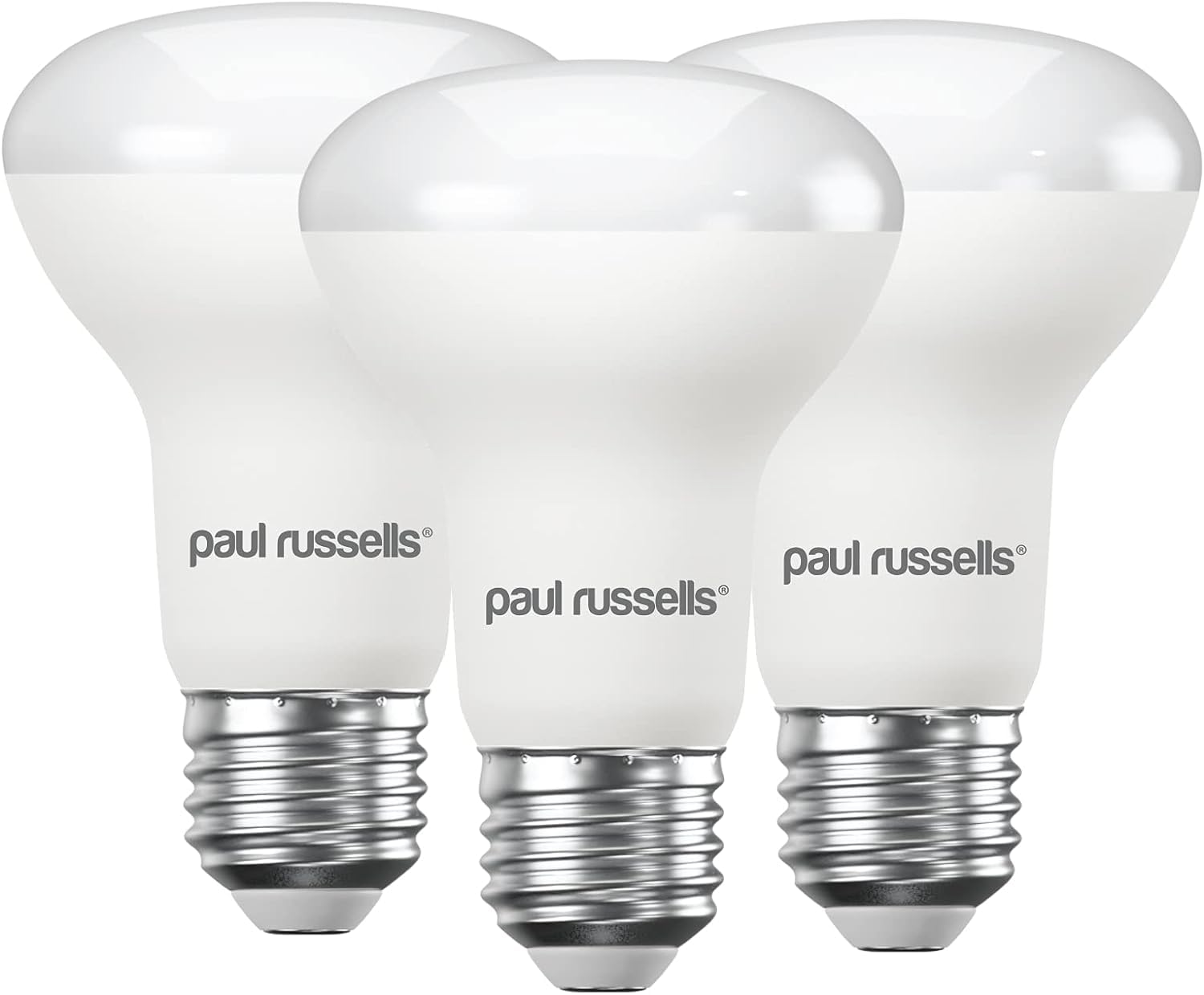 paul russells E27 Spotlight 8.5W LED Reflector R63 Light Edison Screw, 60W Equivalent Bulb, 806 Lumen, 2700K Warm White, Frosted 120° Beam Angle ES Energy Saving Lightbulbs, 3 Pack
