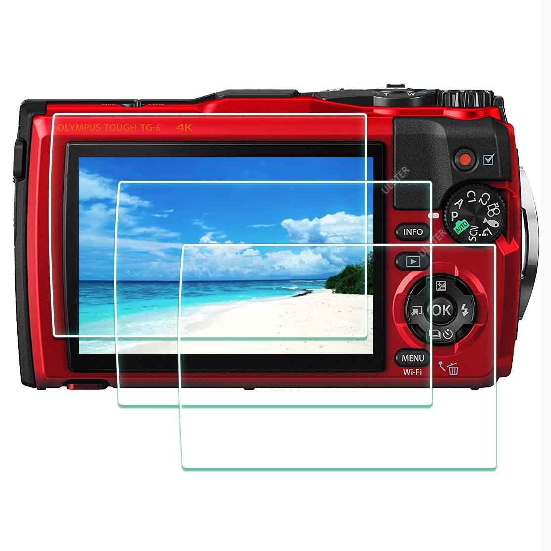 TG-6 Screen Protector Appliable for Olympus TG-6 Waterproof Camera Red Black,ULBTER 0.3mm 9H Hardness Tempered Glass Screen Cover, Anti-Scrach Anti-Fingerprint Anti-Water Anti-Dust [3 Pack]