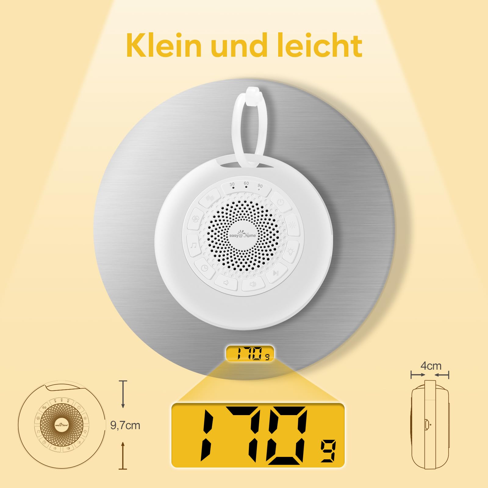 Easy@Home White Noise Machine: Tragbare Einschlafhilfe Babys mit weißem Rauschen | Nachtlicht | 26 Beruhigende Schlaflieder & Naturgeräusche | 3 Timer-Einstellungen | 7 Bunte Beleuchtung & USB 9