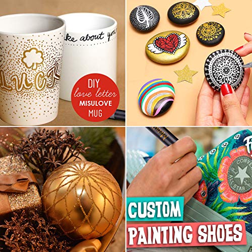 Metallic Marker Pens, Metallic Paint Art Markers Pen Set, for Black Paper, Rock Painting, Calligraphy, Lettering, Scrapbooking, Card Making, Halloween Pumpkin Gift, Set of 10 Colors(Brush Tip)