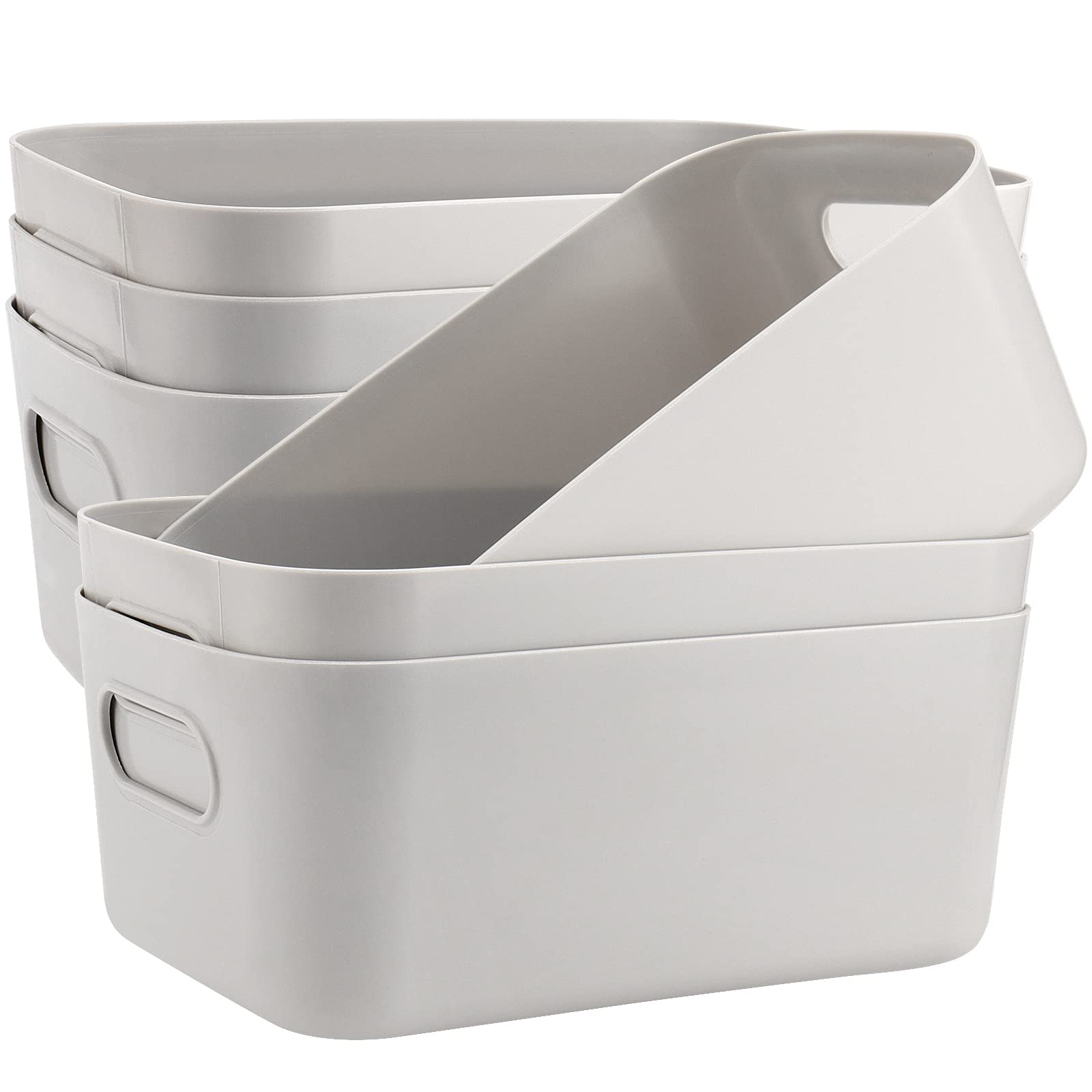 MUKCHAP 8 Pack Grey Plastic Cupboard Storage Boxes, 25 x 16.5 x 10cm Plastic Storage Baskets with Handle, Kitchen Cupboard Organiser for Organisation, Storage,