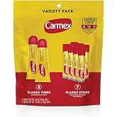 Carmex Classic Medicated Lip Balm Pack, Lip Moisturizer for Chapped Lips, 9-Count Variety Pack Bag (2 Tubes, 7 Sticks)