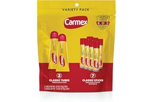 Carmex Classic Medicated Lip Balm Pack, Lip Moisturizer for Chapped Lips, 9-Count Variety Pack Bag (2 Tubes, 7 Sticks)