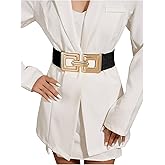 Floerns Women's Wide Elastic Belt Vintage Leopard Square Symmetrical Buckle Belt