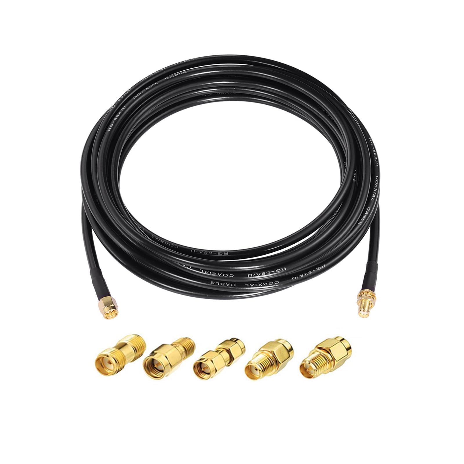 Superbat SMA RG58 WiFi Antenna Extension Cable 5m Male to Female 50ohm Coax Cable with 5Pcs Adapters for 2G/3G/4G/5G LTE Antenna, Wireless Router, Gateway Modem, Security Camera, Ham Radio