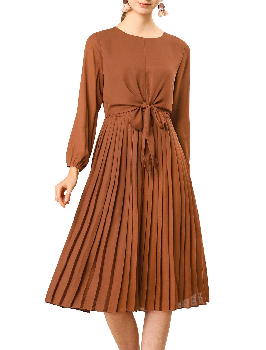 Sleeve Pleated Dress Tie Waist 