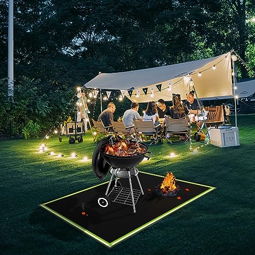 plrosnmy 60 x 40 inch Under Grill Mats for Outdoor Grill,Fireproof Mat for Lawn, Waterproof Oil-Proof Grill Floor Pads Fire Pit Mat Fireplace Mat,Reflective Trim for Nighttime Use.