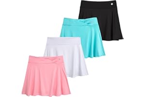 RBX Skorts for Girls - 4 Pack Pleated Athletic Tennis Skirts with Built-in Bike Shorts - Golf Outfits, School Uniform (7-16)