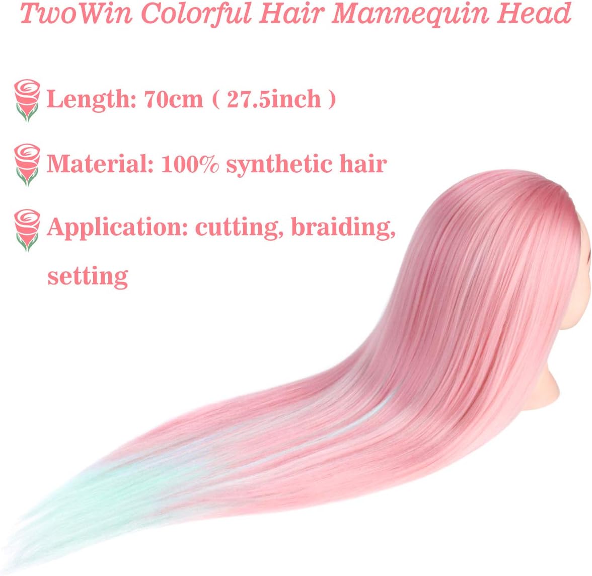 TwoWin Hairdressing Training Head, 28" Synthetic Fiber Hair Mannequin Head - Image 4