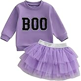 Karuedoo Toddler Baby Girl Halloween Outfit Boo Embroidery Crewneck Sweatshirt Tulle Tutu Skirt Set Cute Kids Fall Clothes