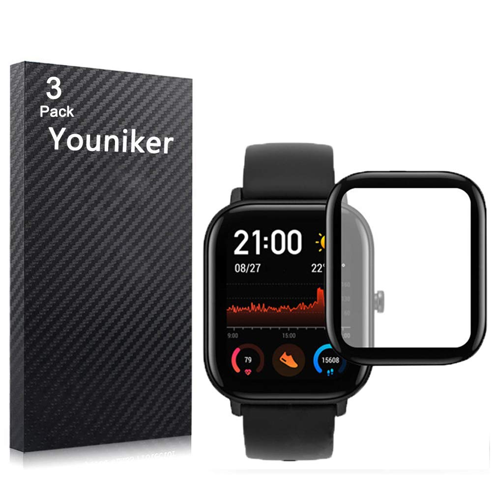 Youniker 3 Pack for Amazfit GTS Screen Protector Film for Amazfit GTS Smartwatch Screen Protectors Foils 3D Full Coverage Screen Cover Crystal Clear HD, Anti-Scratch, Anti-Fingerprint, Bubble Free