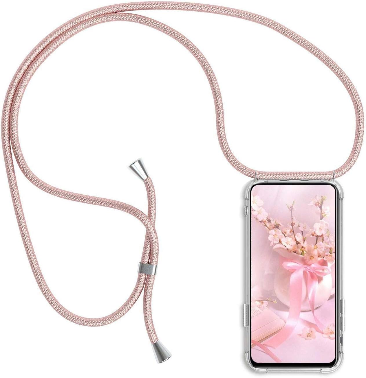 Felfy Crossbody Compatible with Galaxy Note 9 Silicone Transparent Case,Compatible with Galaxy Note 9 Clear Case with Rope Neck Cord Necklace Strap Lanyard Soft TPU Shockproof Cover - Rose Gold