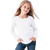 Witwot Girls Long Sleeve Shirts Cotton Crew Neck T-Shirts Kids Plain Tops Tees Girl Clothes Size 5-12 Years