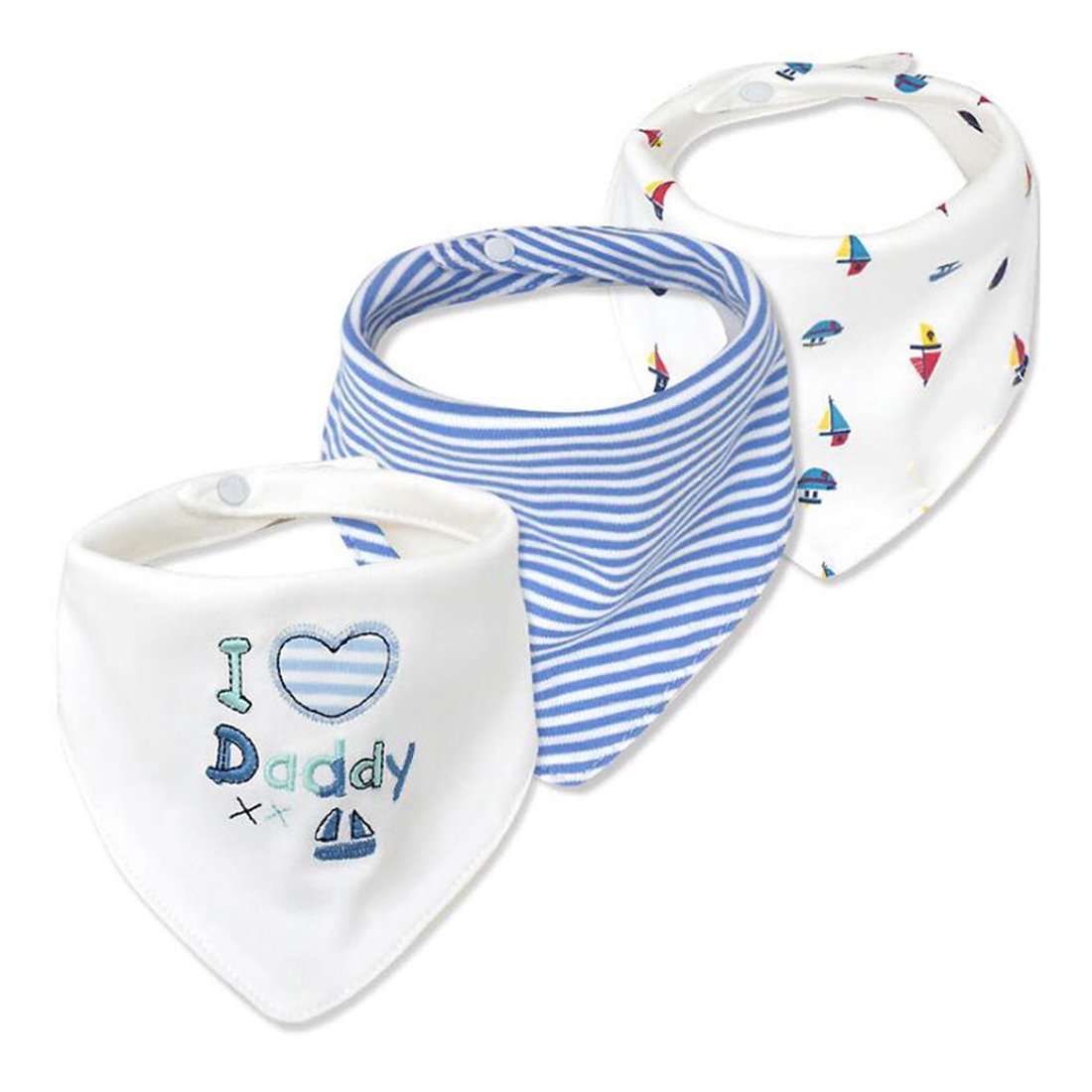 CuteOn Baby Drool Bibs, Unisex 3-Pack Absorbent Cotton, Triangle Bib with Snaps Gift for Boys & Girls
