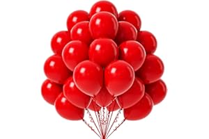 FOTIOMRG Red Balloons, 50 Pack - 12 inch Latex Party Balloons for Birthday, Graduation, Baby Shower, Valentines, Christmas, Wedding Parties (with Red Ribbon)