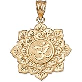LA BLINGZ 14K Yellow Gold Om Lotus Mandala Pendant Necklace