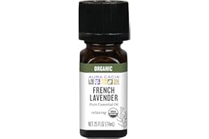 Aura Cacia Organic French Lavender Pure Essential Oil, Vegan, Cruelty Free, 0.25 Fluid Ounces (Pack of 1)