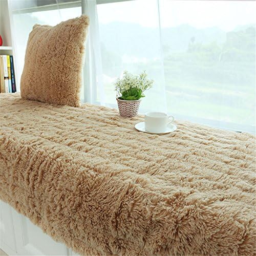CAMAL Plush Thickened Non-Slip Bay Window Pad/Windowsill Mat/Window Bench Mat (70x90cm, Khaki)