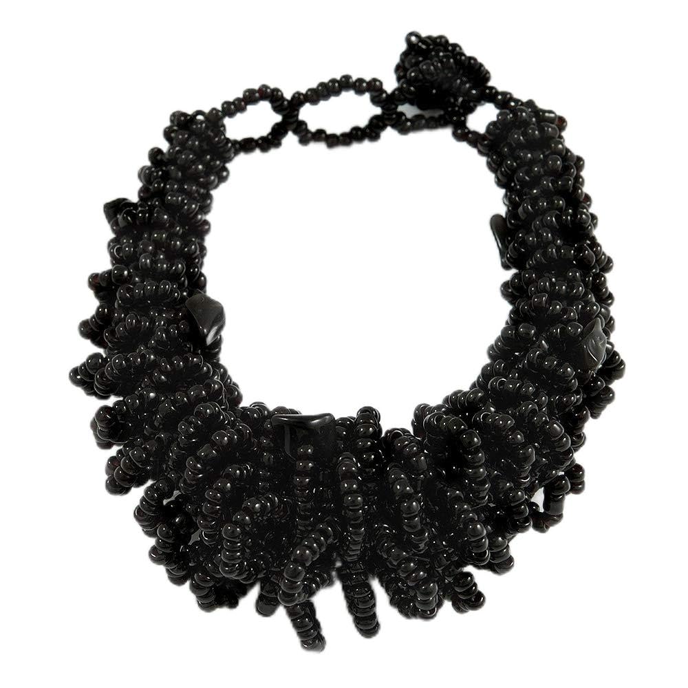 Avalaya Chunky Glass Beads and Semiprecious Stone Bracelet In Black - 18cm Long