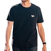 ZVX Men's Heavyweight Minimalist T-Shirt Embroidered Casual Round Neck Top Black X-Large