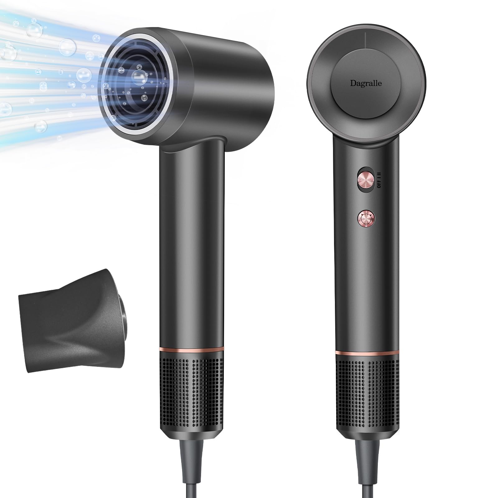 Hair Dryer,1600W Fast-Drying Blow Dryer 200 Million Negative Ionic Hairdryer 110, 000 RPM High Speed Brushless Motor Blow Dryer with Nozzle,Low Noise Thermo-Control Travel Hairdryers for Women and Men