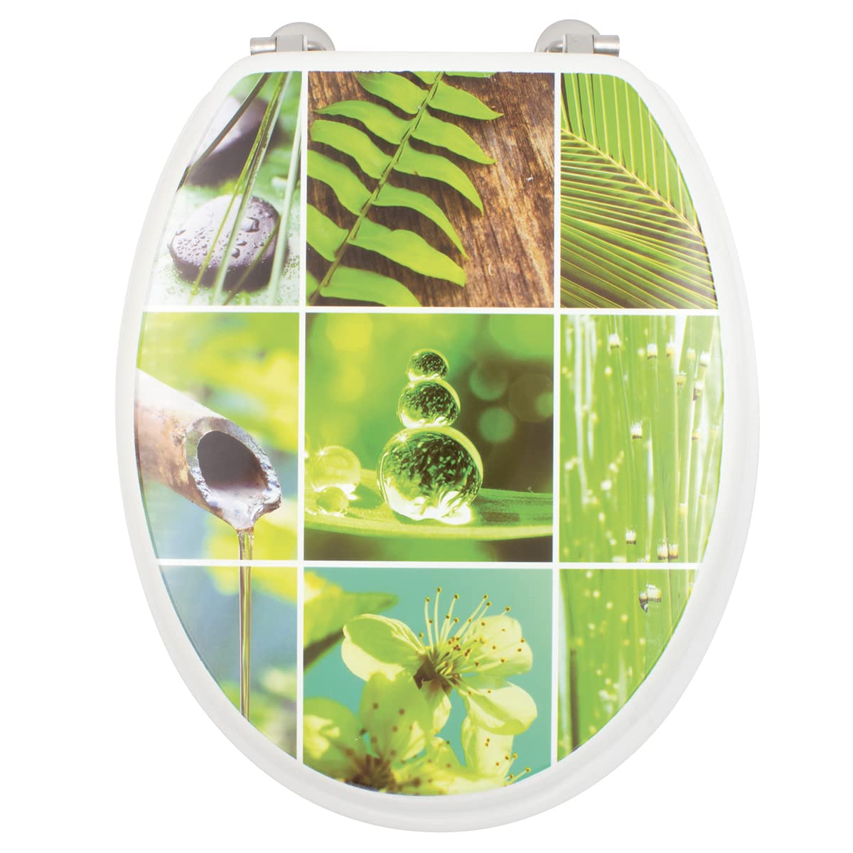 Gelco Design White and Green Bamboo MDF Toilet Seat 46.5 x 37 x 5 cm