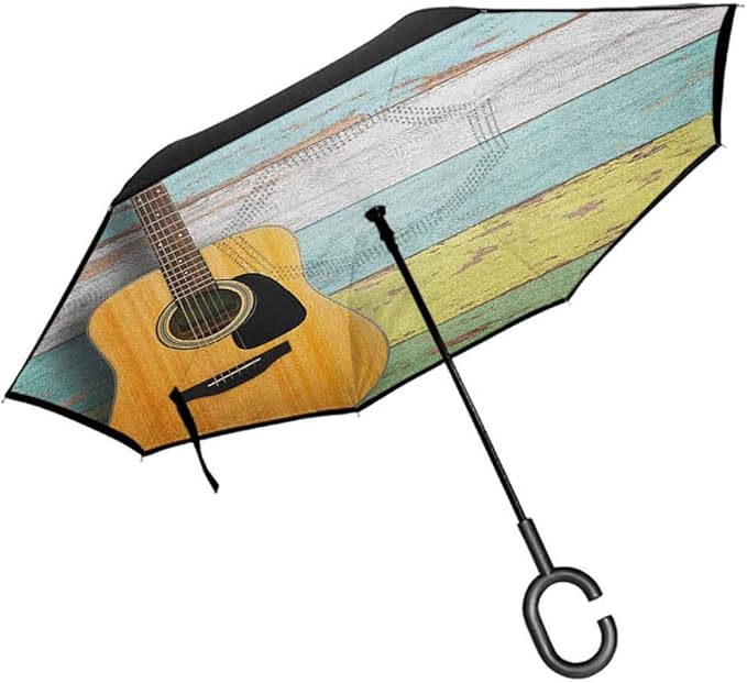 Music Umbrella Acoustic Guitar on Colorful Painted Aged