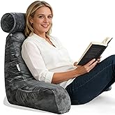 mittaGonG Extra Large Reading Pillow for Sitting in Bed Adult with Detachable Neck Support Cushion & Backrest Pillow for Bed with Arms and Side Pocket Shredded Foam Back Pillow with Washable Cover